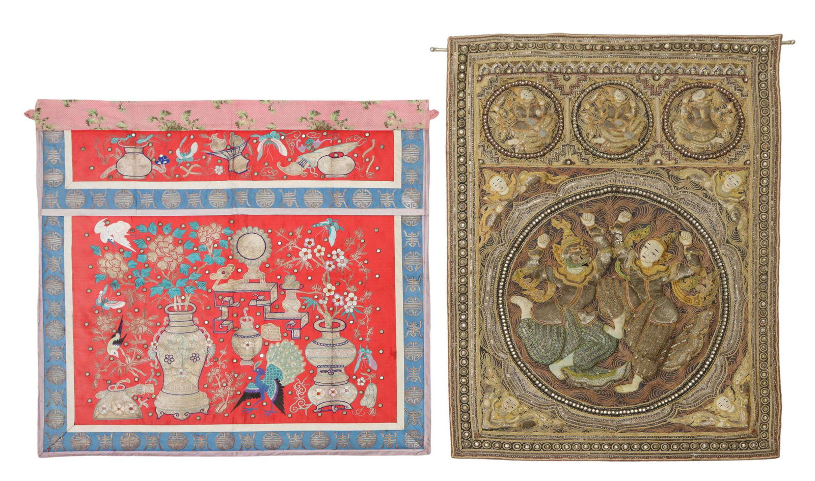 (2) BURMESE & CHINESE EMBROIDERED TAPESTRIES (1 of 6)