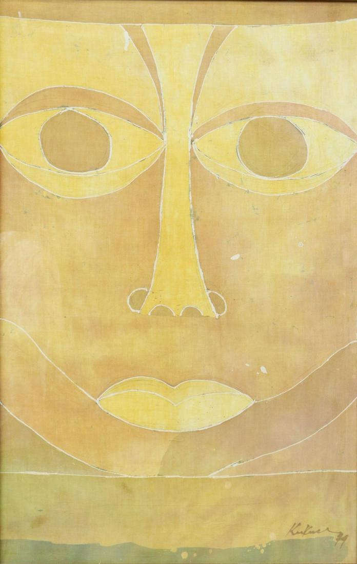 SIGNED FACE OF THE BUDDHA BATIK PAINTING JAMES KIRKELL (1 of 4)