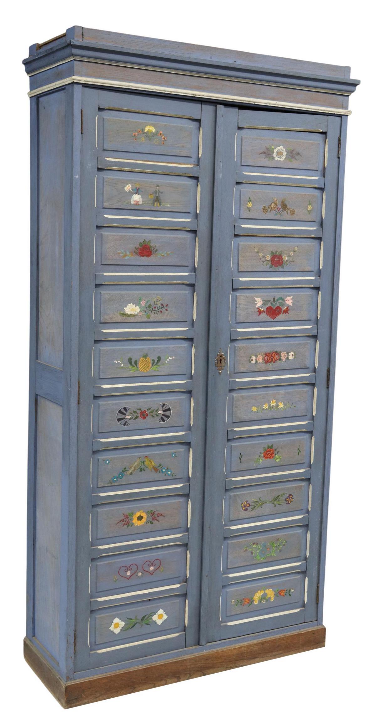 FRENCH FOLK ART PAINT DECORATED OAK ARMOIRE (1 of 4)