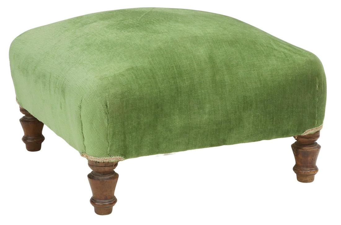 UPHOLSTERED OTTOMAN FOOTSTOOL ON TURNED LEGS (1 of 4)