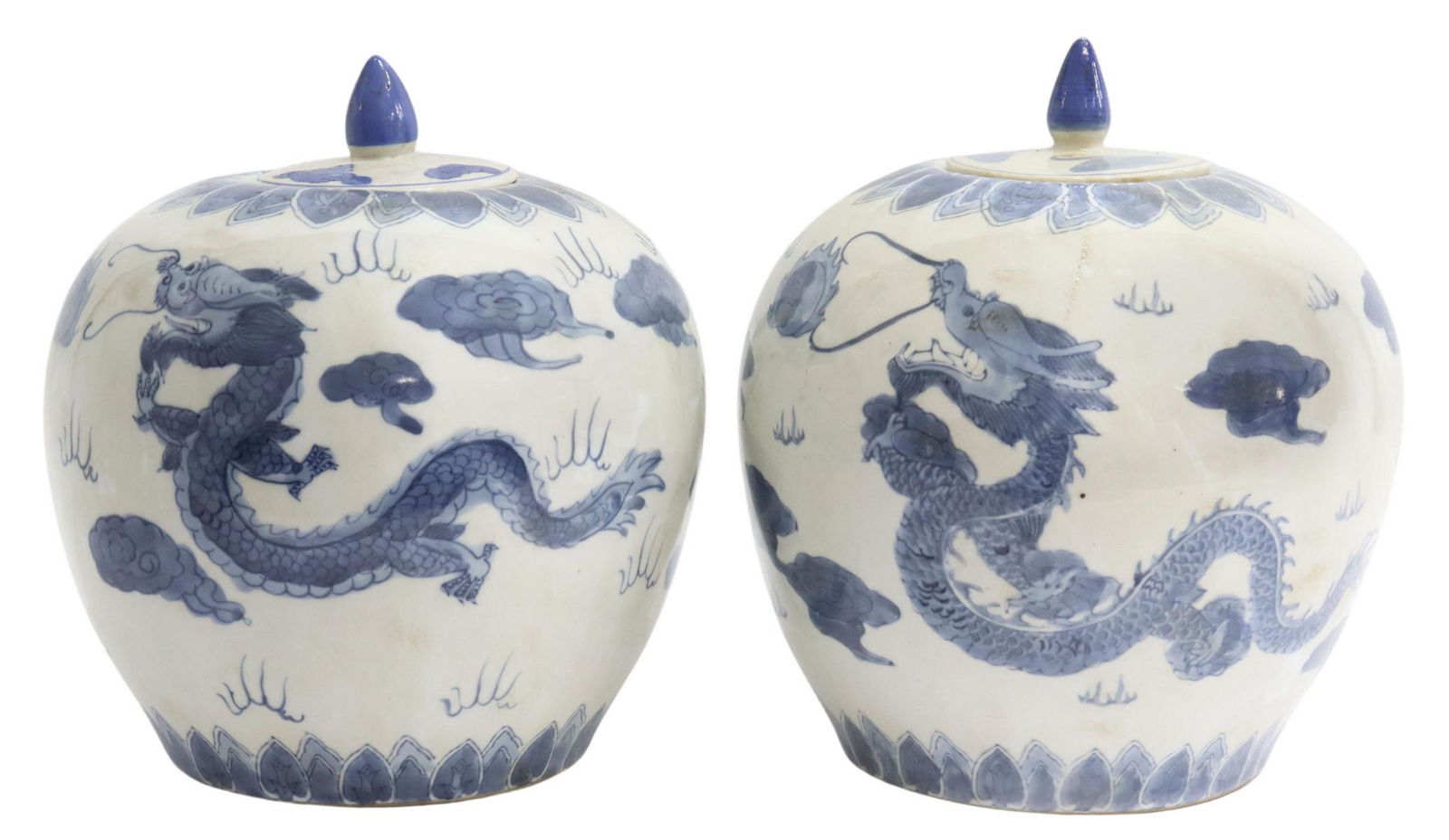 (2) CHINESE BLUE & WHITE PORCELAIN MELON JARS (1 of 4)