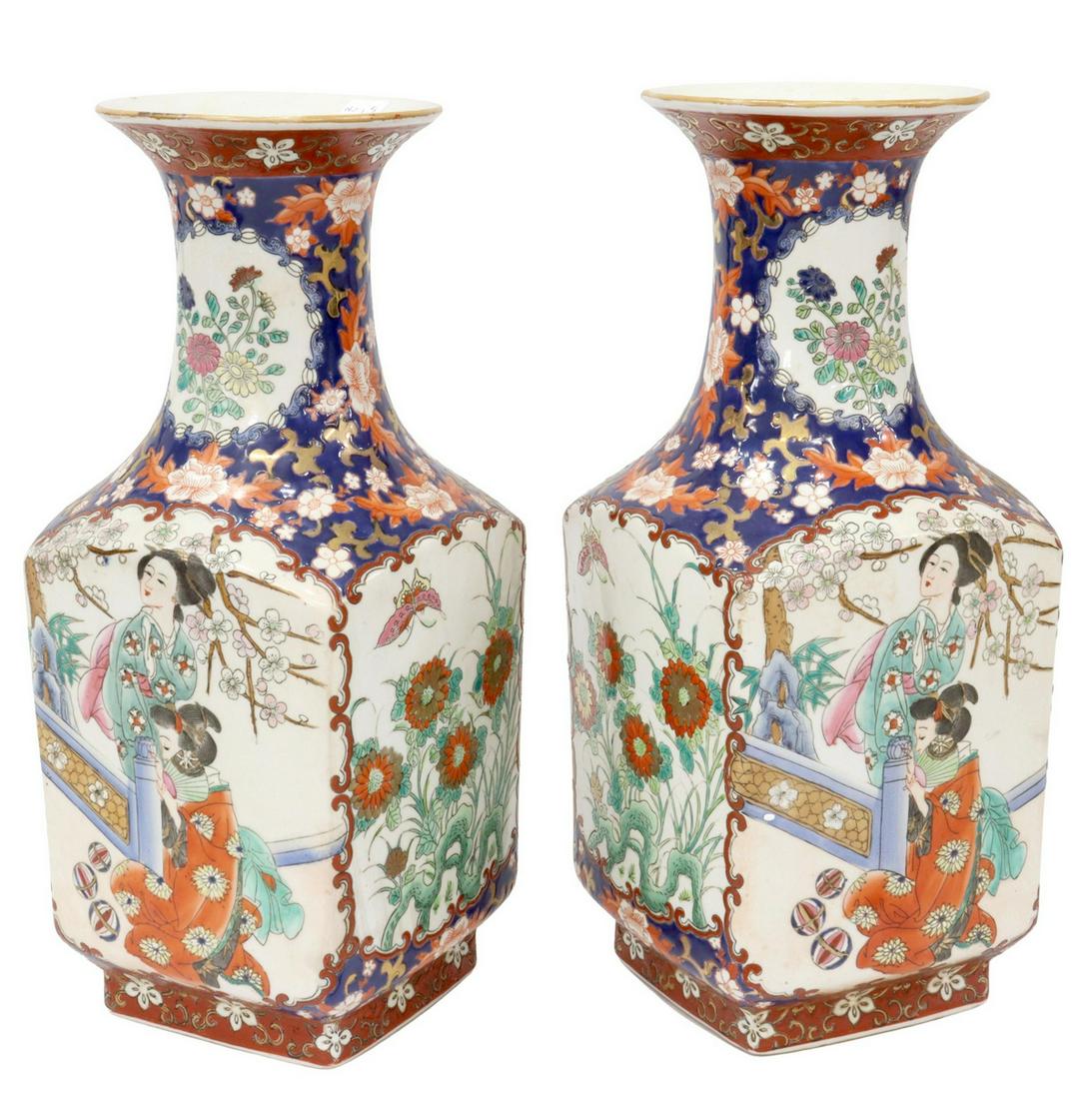 (2) CHINESE ENAMELED PORCELAIN SQUARE VASES (1 of 3)