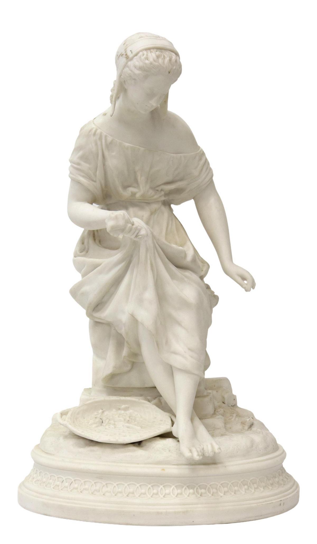 PARIAN WARE BISCUIT PORCELAIN SEATED WOMAN (1 of 6)