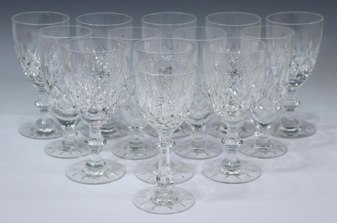 (13) HAWKES 'CORNWALL' CUT CRYSTAL STEMWARE: (lot of 13) Hawkes cut crystal stemware, each bearing acid-etched mark underfoot, comprising: (8) water goblets, in the "Cornwall" pattern, (one) with minute rim chip, approx 6.75"h, 3 1/8"diam; (4) i