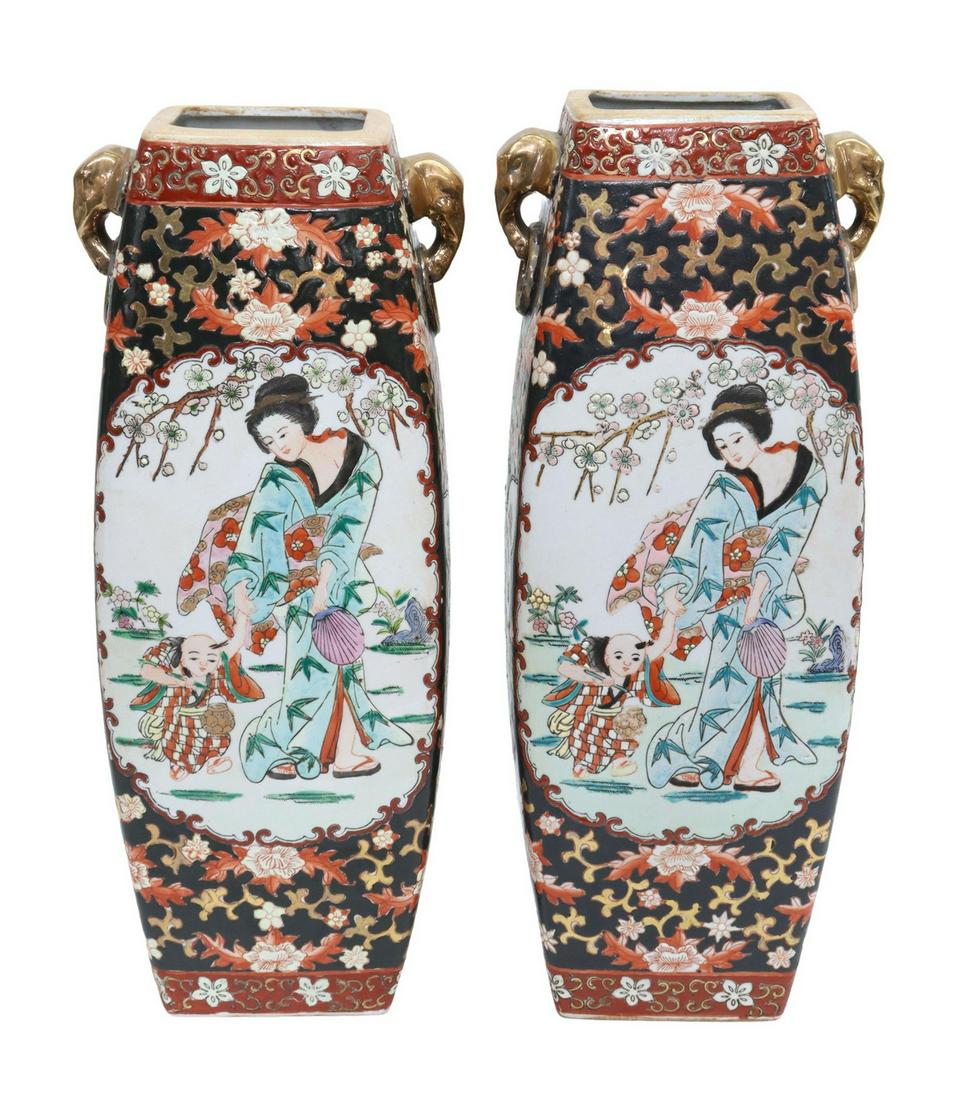 (2) CHINESE FAMILLE NOIRE ENAMELED PORCELAIN VASES (1 of 4)