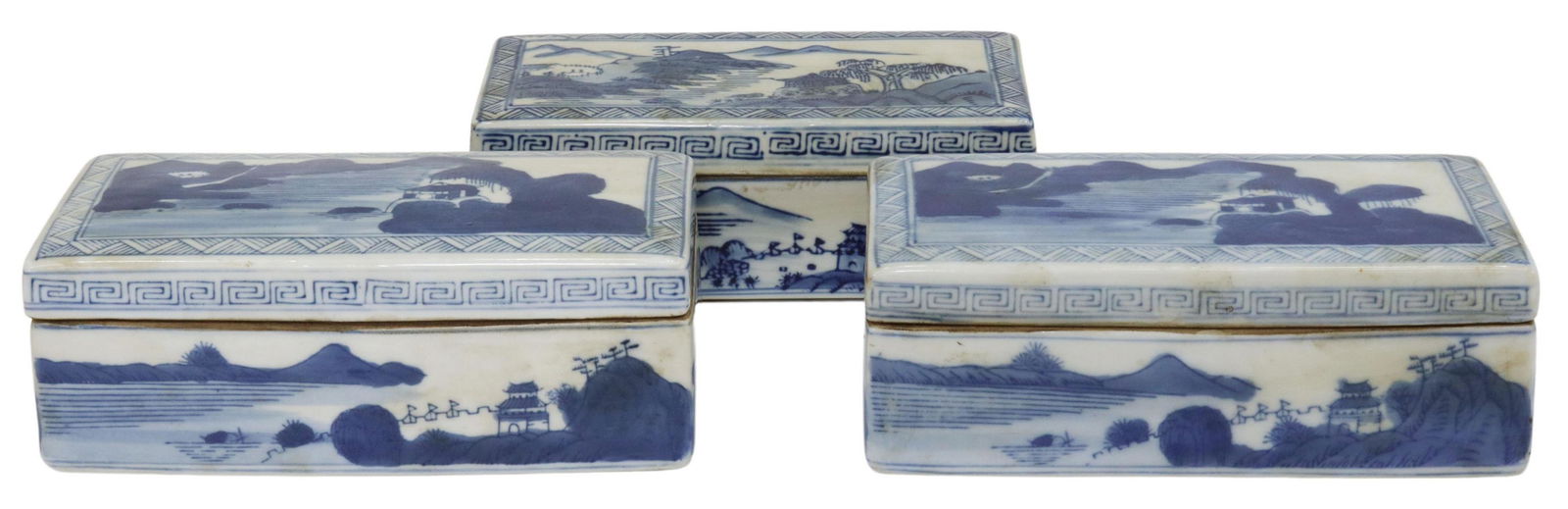 (3) CHINESE BLUE & WHITE PORCELAIN BRUSH BOXES (1 of 5)