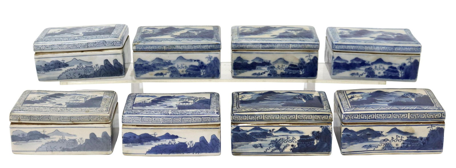 (8) CHINESE BLUE & WHITE ENAMELED PORCELAIN BOXES (1 of 5)