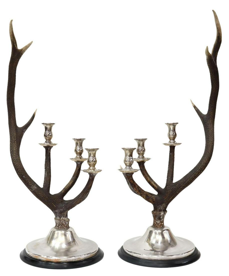 (2) SILVERPLATE DEER ANTLER CANDELABRA (1 of 3)