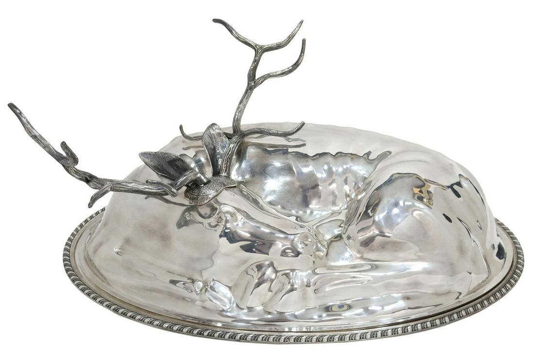 TEGHINI FIRENZE SILVERPLATE STAG COVERED PLATTER (1 of 5)