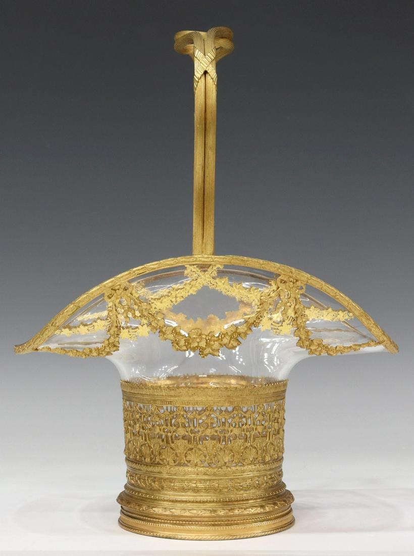 FRENCH BEAUX ARTS STYLE BRONZE DORE GLASS BASKET (1 of 3)