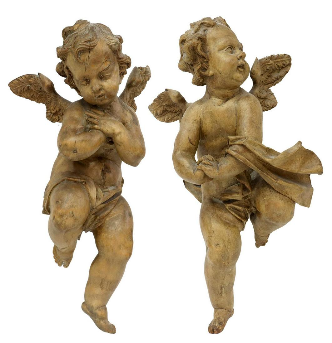 (2 ) ANTIQUE ITALIAN CARVED PUTTI ARCHITECTURALS (1 of 3)