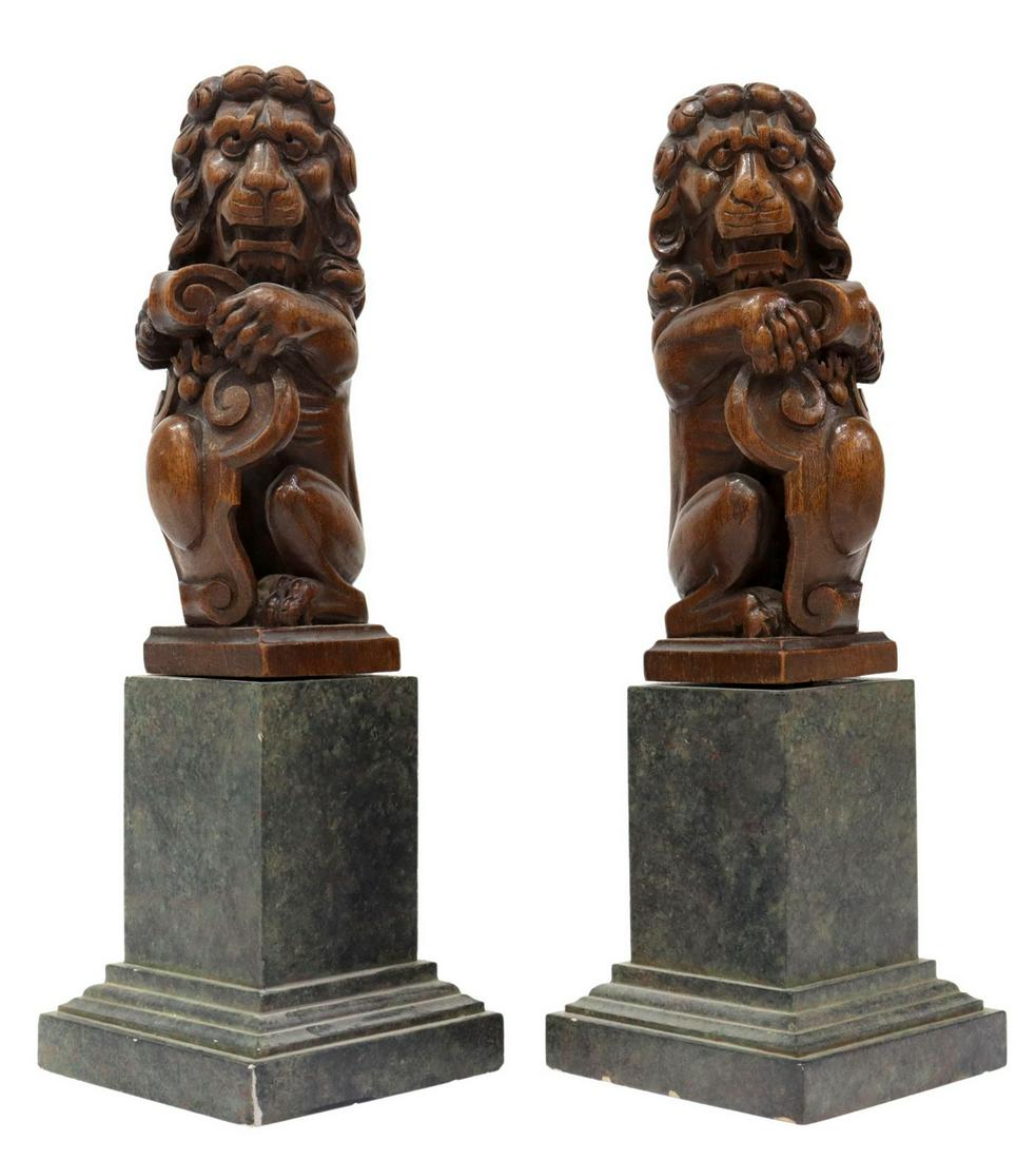 (2) CARVED WALNUT HERALDIC LIONS WITH SHIELDS (1 of 4)