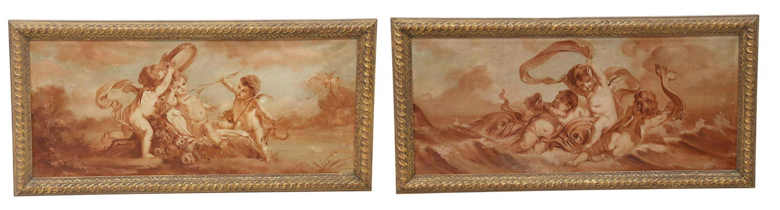 2) FRENCH SCHOOL MANNER OF BOUCHER PUTTI PAINTINGS (1 of 4)