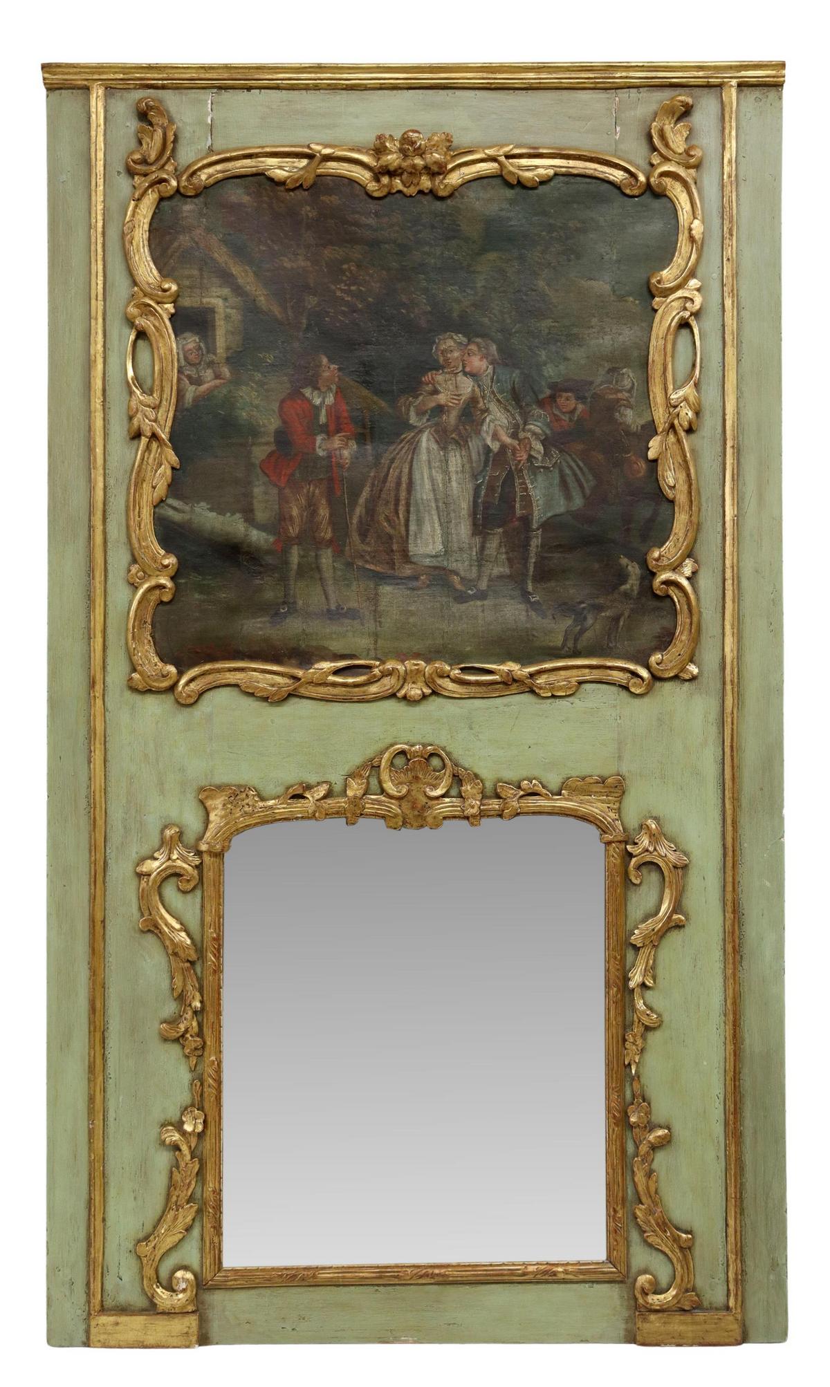 FRENCH LOUIS XVI STYLE PAINTED TRUMEAU MIRROR (1 of 4)