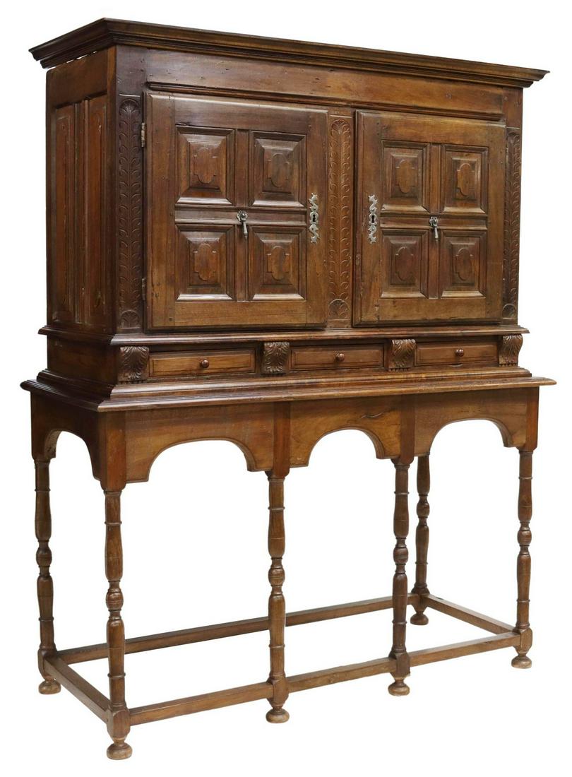 FRENCH LOUIS XIII STYLE WALNUT CABINET ON STAND (1 of 5)