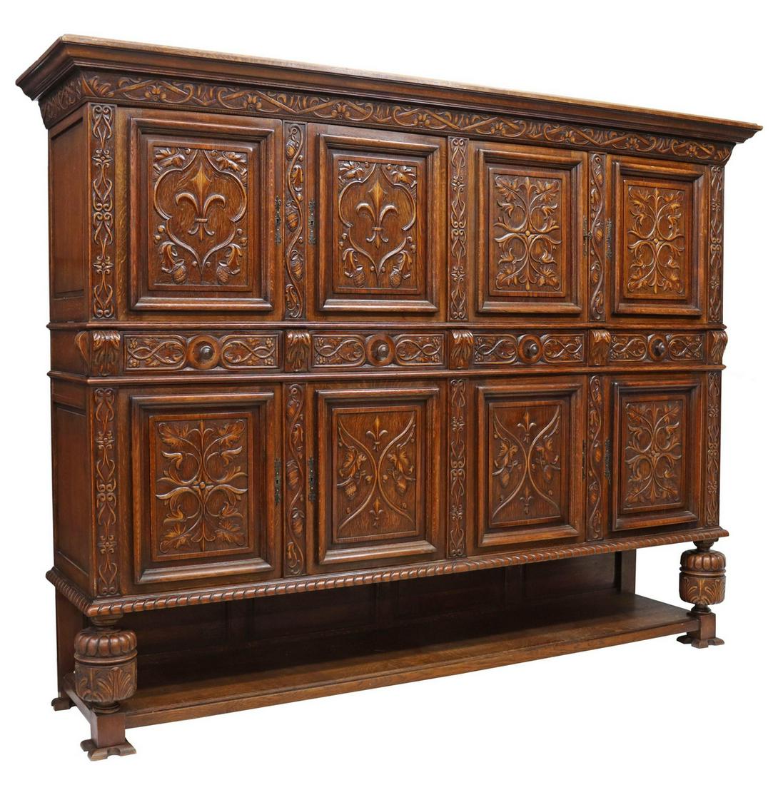 FRENCH RENAISSANCE REVIVAL CARVED OAK SIDEBOARD (1 of 5)