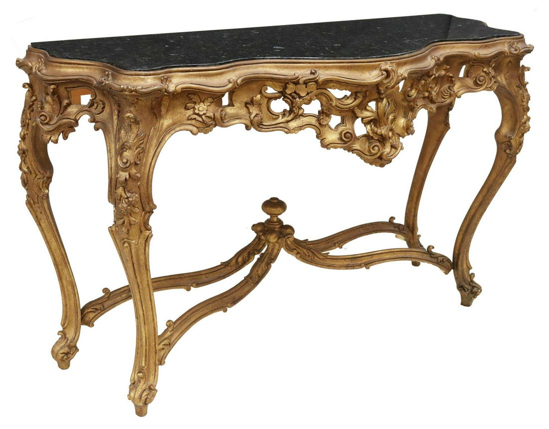 LOUIS XV STYLE MARBLE-TOP GILT CONSOLE TABLE (1 of 4)