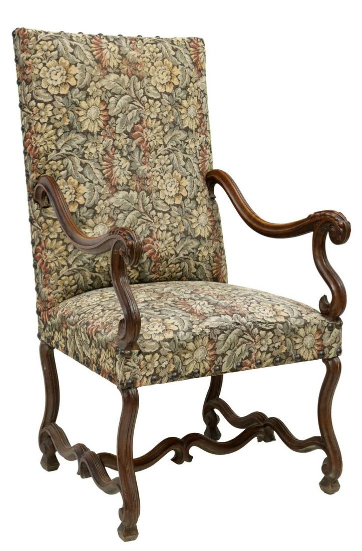 FRENCH LOUIS XIV STYLE WALNUT UPHOLSTERED FAUTEUIL (1 of 3)