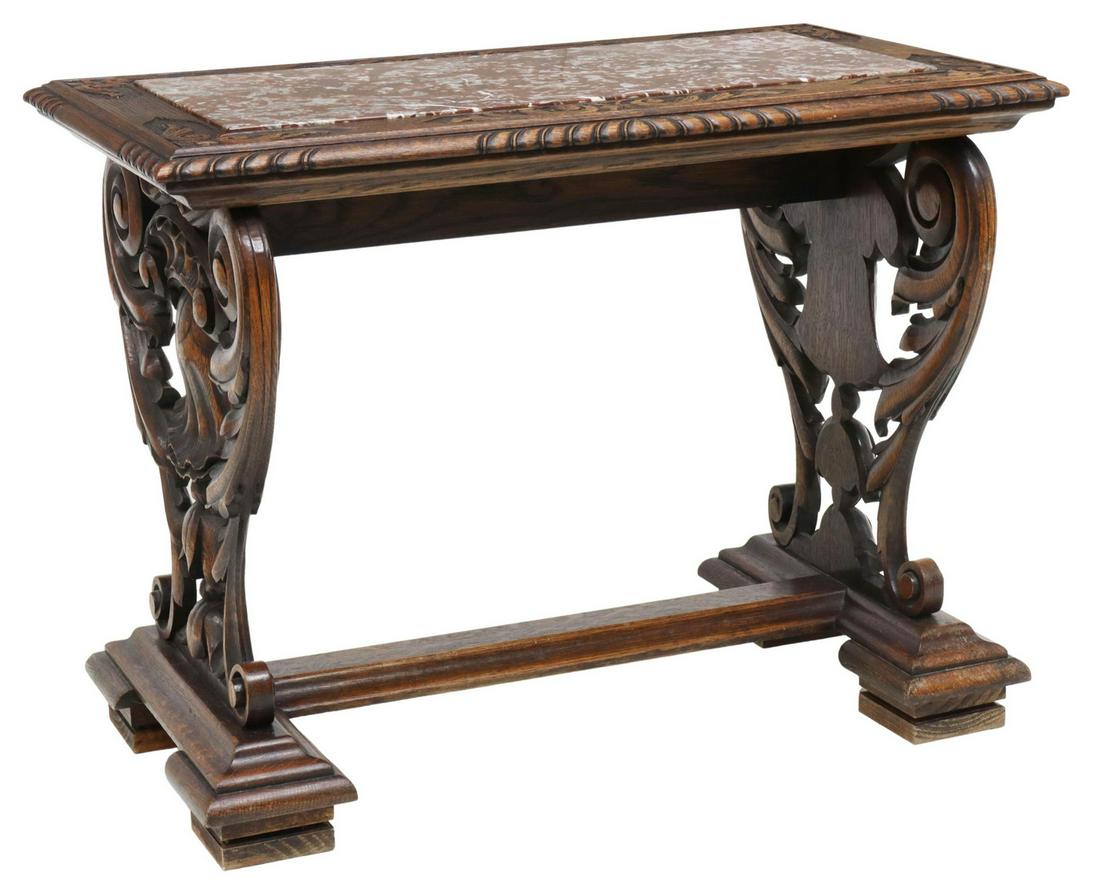 RENAISSANCE REVIVAL MARBLE-TOP OAK SIDE TABLE (1 of 5)