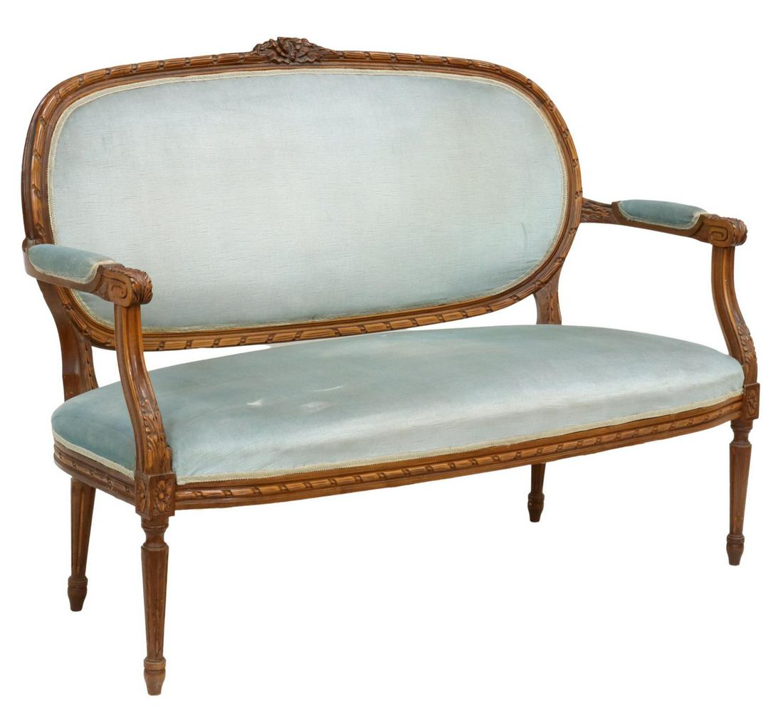 LOUIS XVI STYLE UPHOLSTERED SALON SETTEE SOFA (1 of 3)