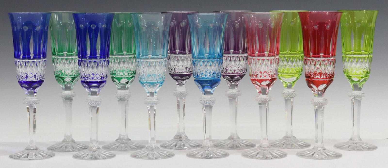 (12) FRENCH CUT-TO-CLEAR CRYSTAL CHAMPAGNE FLUTES (1 of 3)