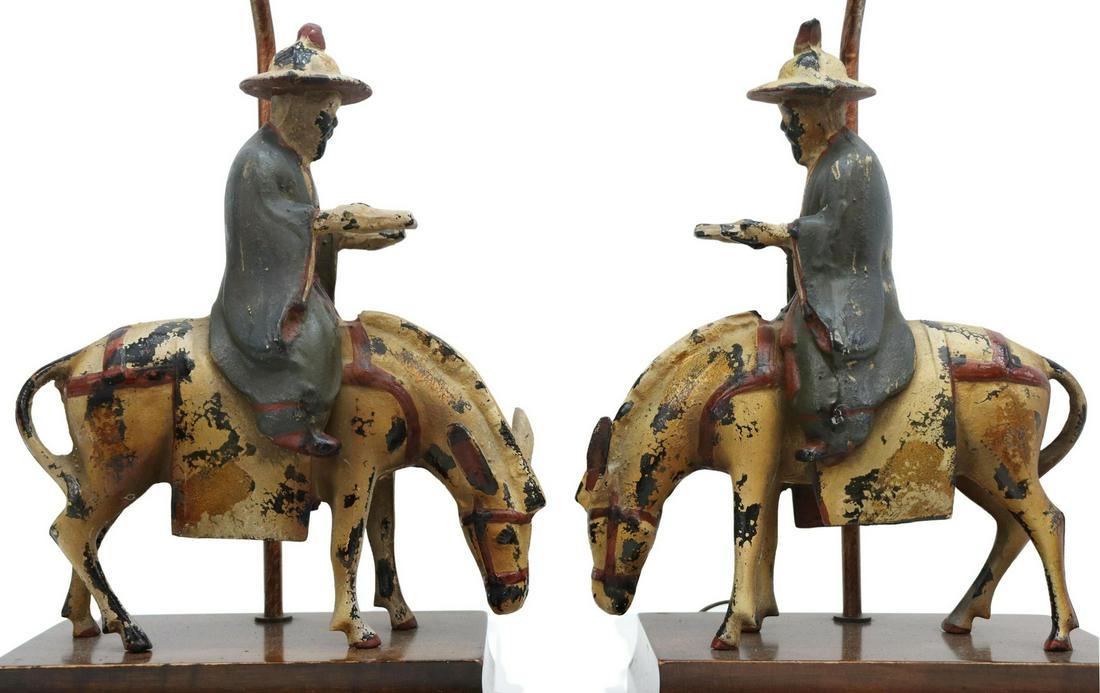 (2) CHINESE CAST IRON SCHOLAR & HORSE TABLE LAMPS (1 of 3)