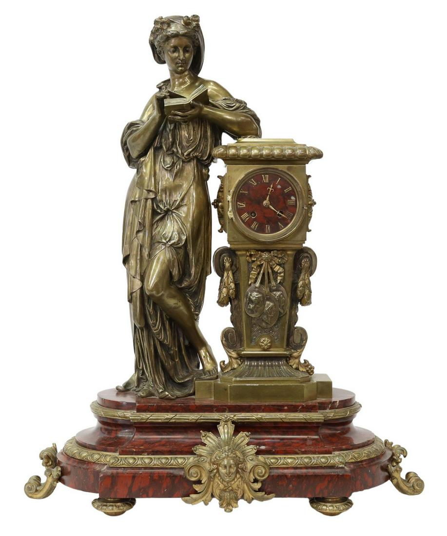 FRENCH CHARPENTIER BRONZE FIGURAL & MARBLE CLOCK (1 of 7)