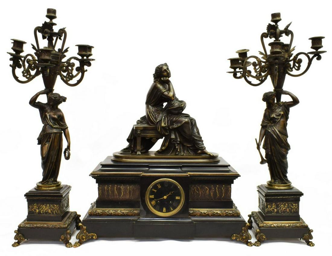(3) NAPOLEON III PERIOD MANTEL CLOCK & CANDELABRA (1 of 6)