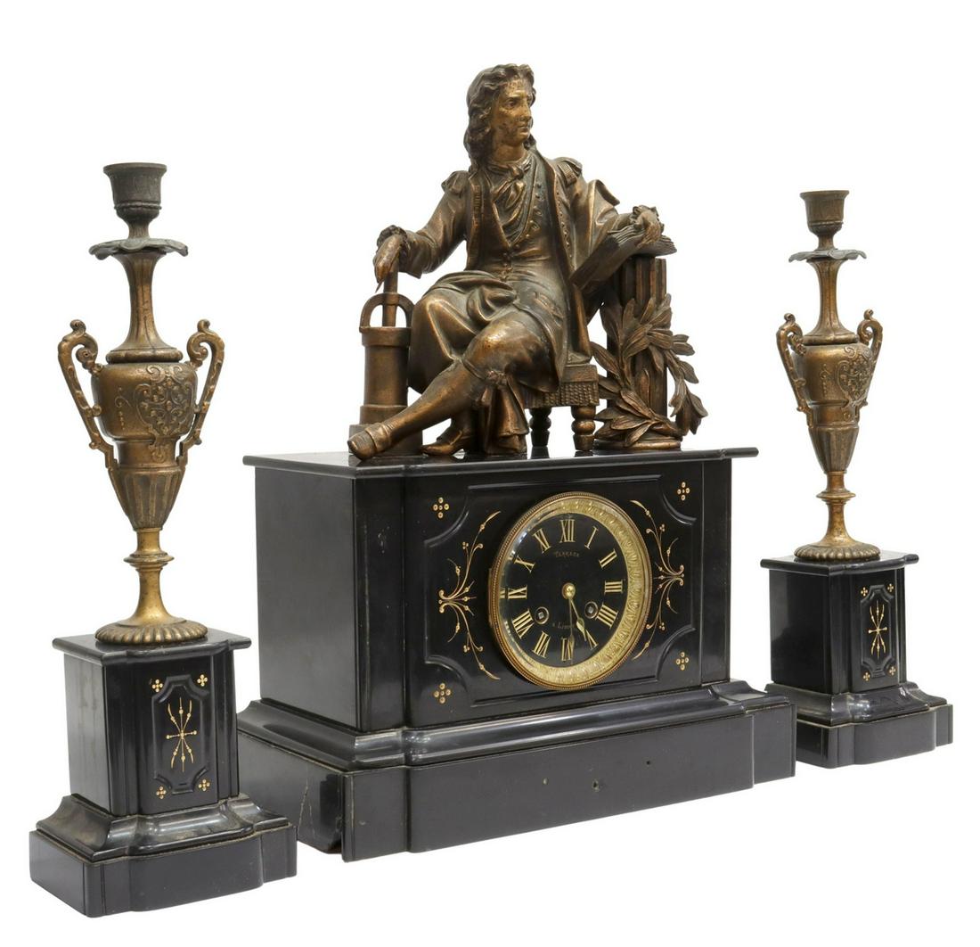 (3) FRENCH FIGURAL MANTEL CLOCK & GARNITURES (1 of 7)