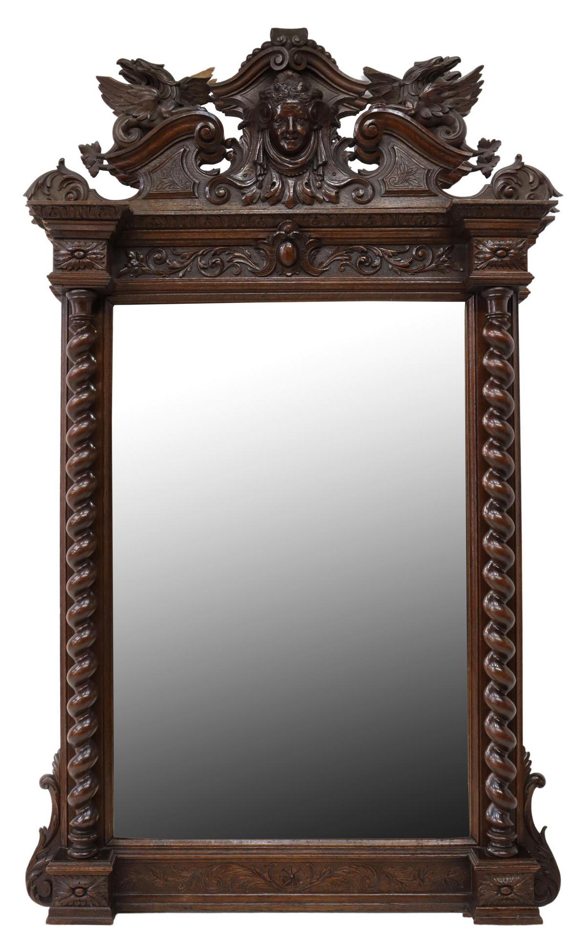 FRENCH LOUIS XIII STYLE CARVED OAK MIRROR (1 of 3)