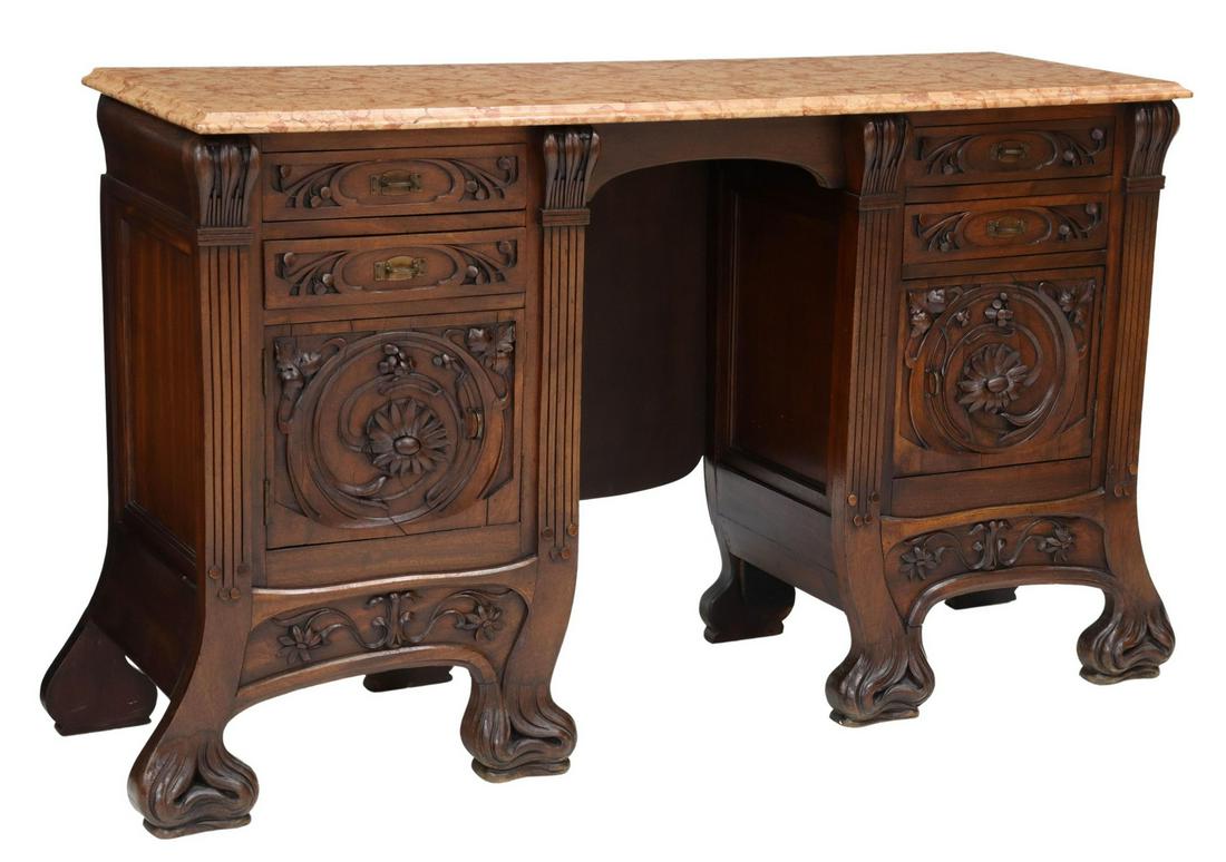 ART NOUVEAU MARBLE-TOP MAHOGANY DESK TABLE (1 of 6)