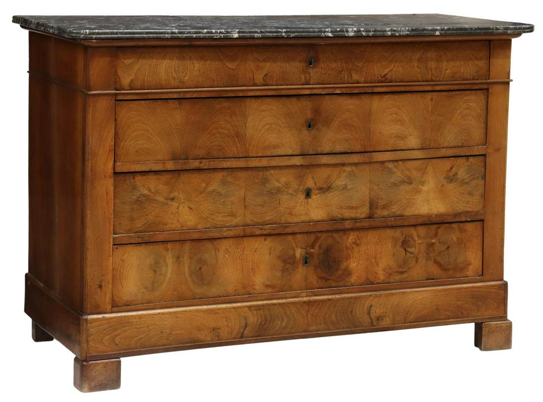 FRENCH LOUIS PHILIPPE MARBLE-TOP WALNUT COMMODE (1 of 5)