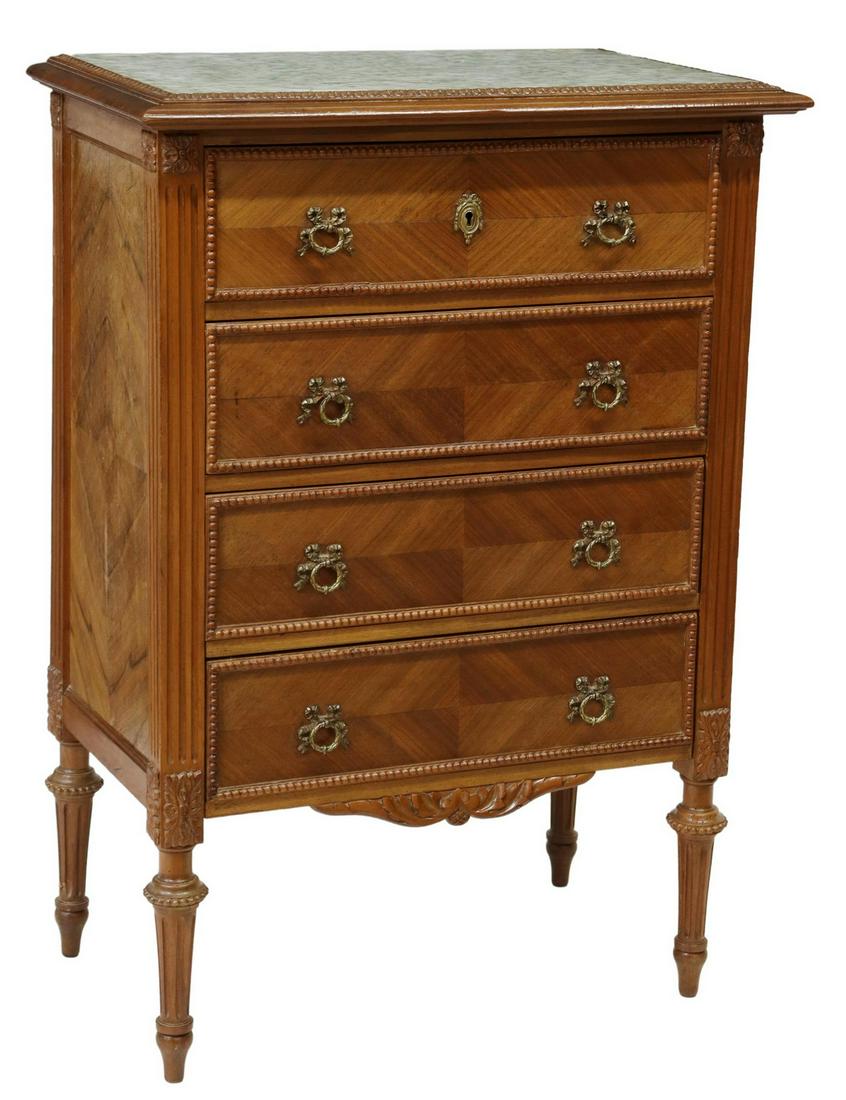 LOUIS XVI STYLE MARBLE-TOP WALNUT TALL CHEST (1 of 5)