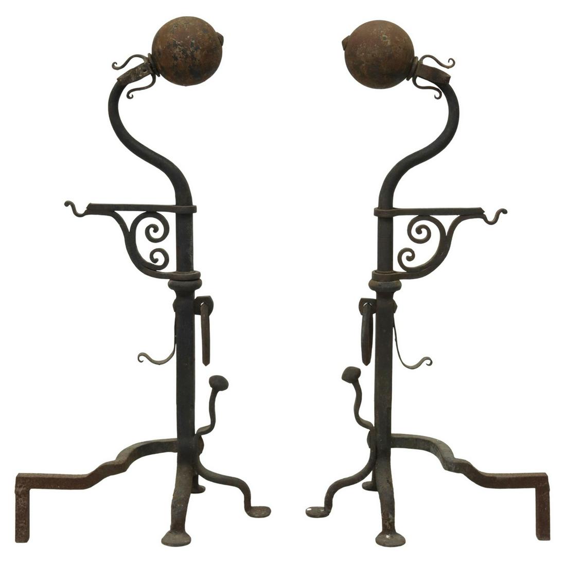 (2) HAND FORGED IRON GOOSENECK & BALL ANDIRONS (1 of 4)