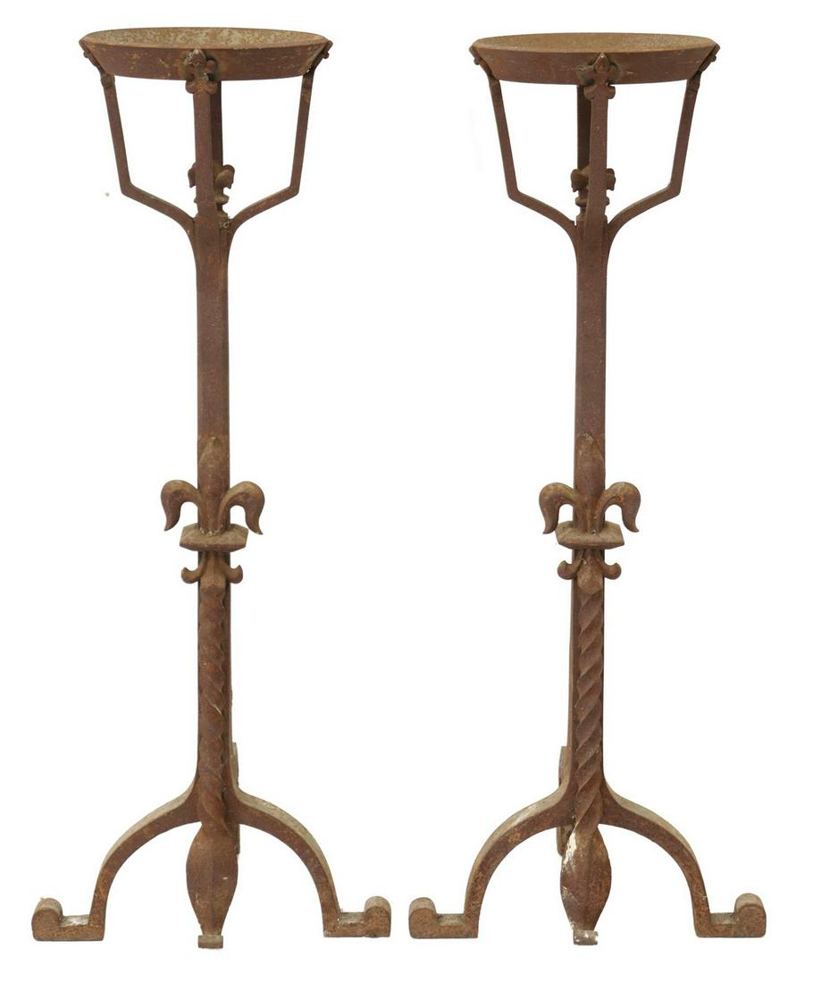 (2) ANTIQUE FRENCH WROUGHT IRON CANDLE PRICKETS (1 of 2)