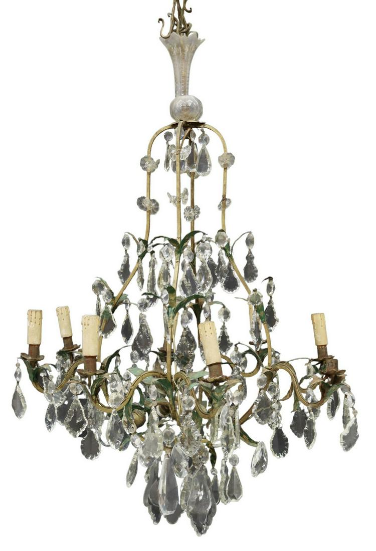 ITALIAN GILT IRON & CRYSTAL 12-LIGHT CHANDELIER (1 of 2)