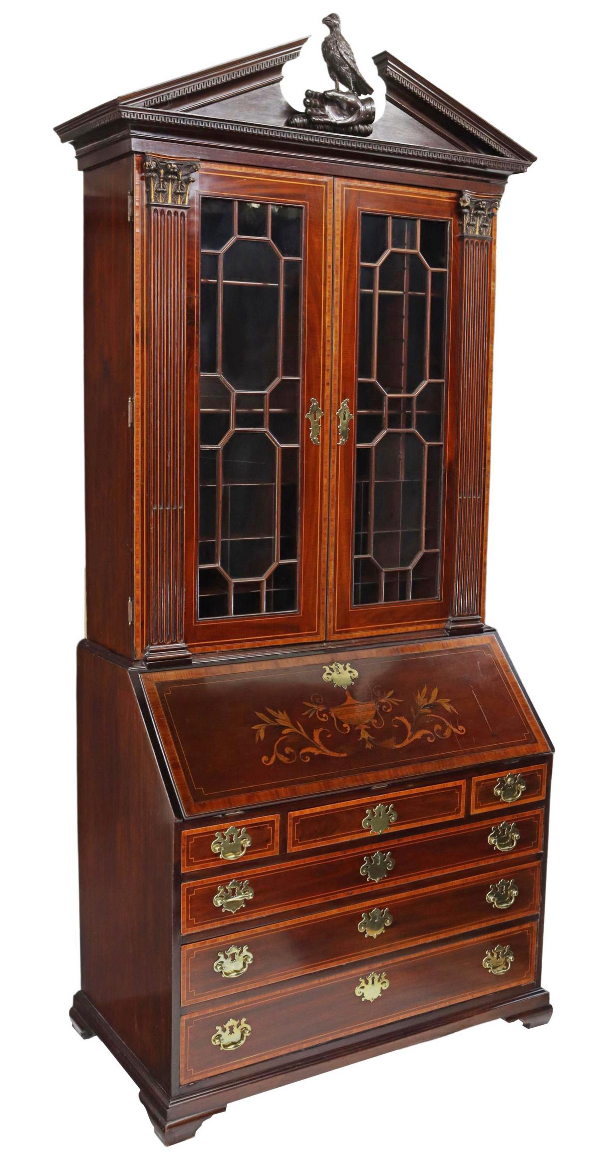 FINE ENGLISH GEORGIAN MARQUETRY SECRETARY BOOKCASE (1 of 9)