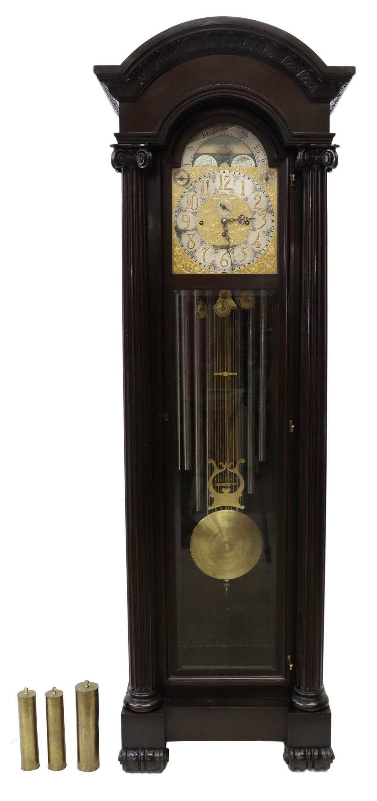 MATH BAUERLE GERMAN NINE BELL TUBE TALL CASE CLOCK (1 of 8)