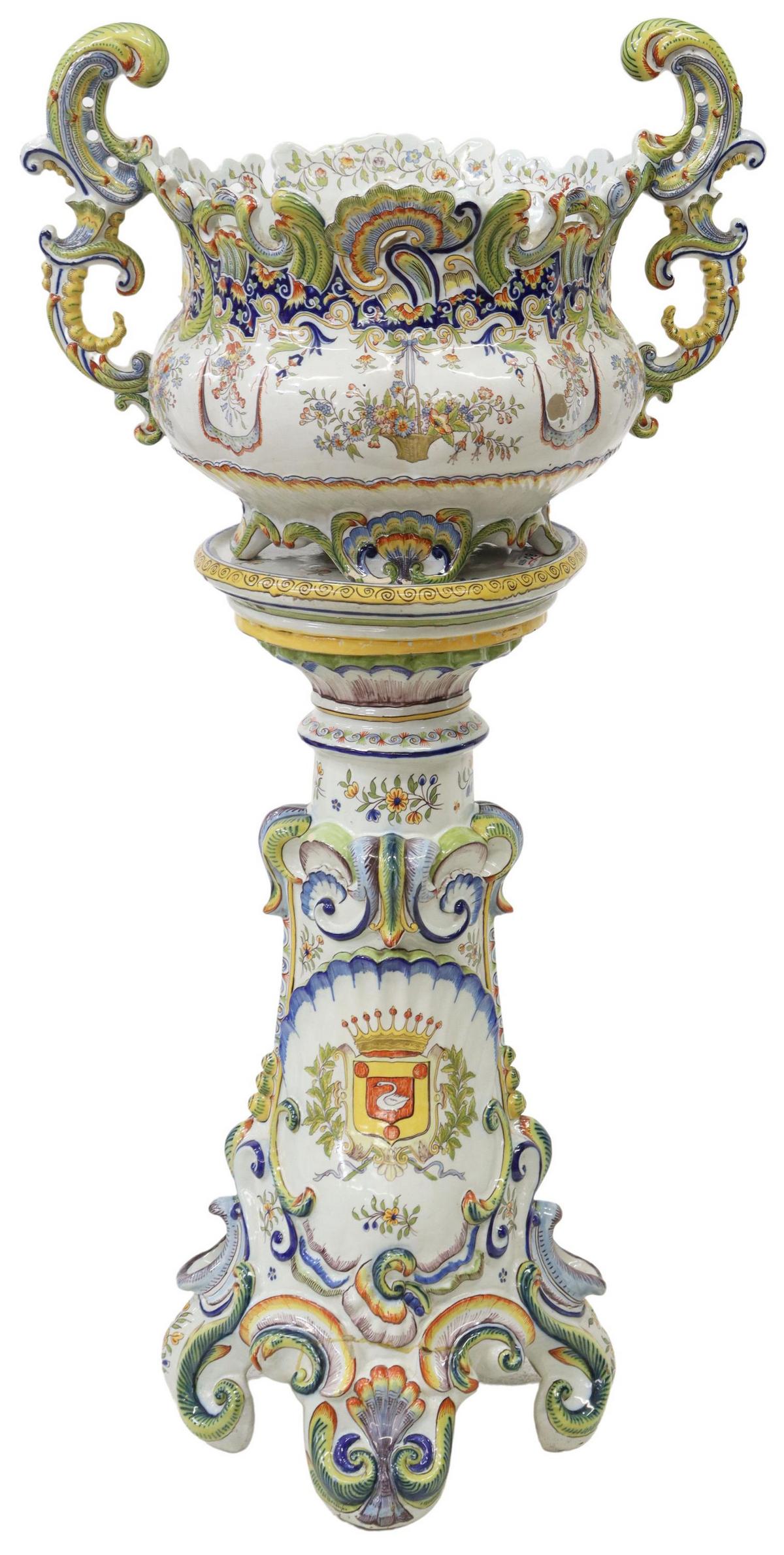 FRENCH ROUEN FAIENCE PLANTER ON STAND (1 of 7)