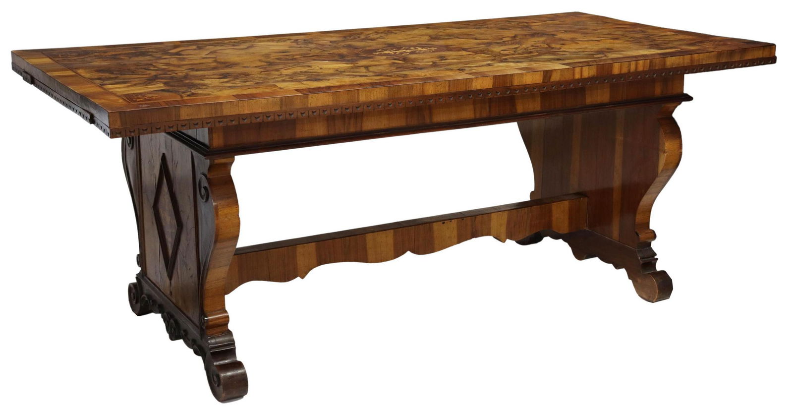 ITALIAN BURLED OLIVEWOOD EXTENSION TABLE, 79"L (1 of 8)