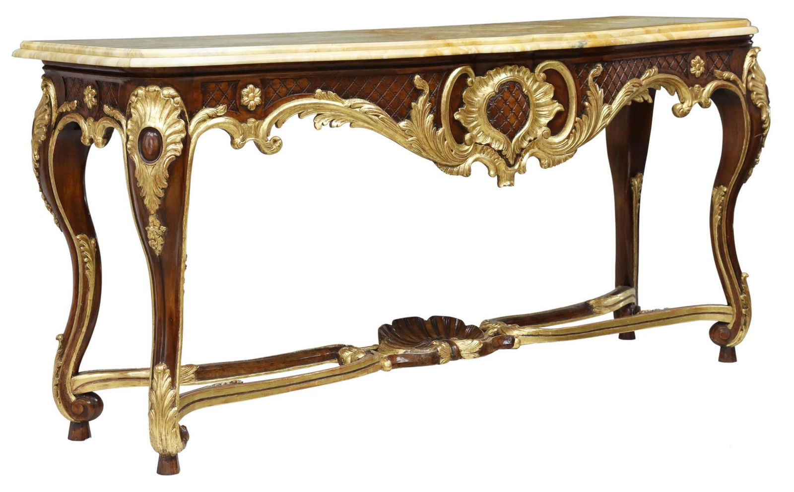 LOUIS XV STYLE STONE-TOP PARCEL GILT CONSOLE TABLE (1 of 5)