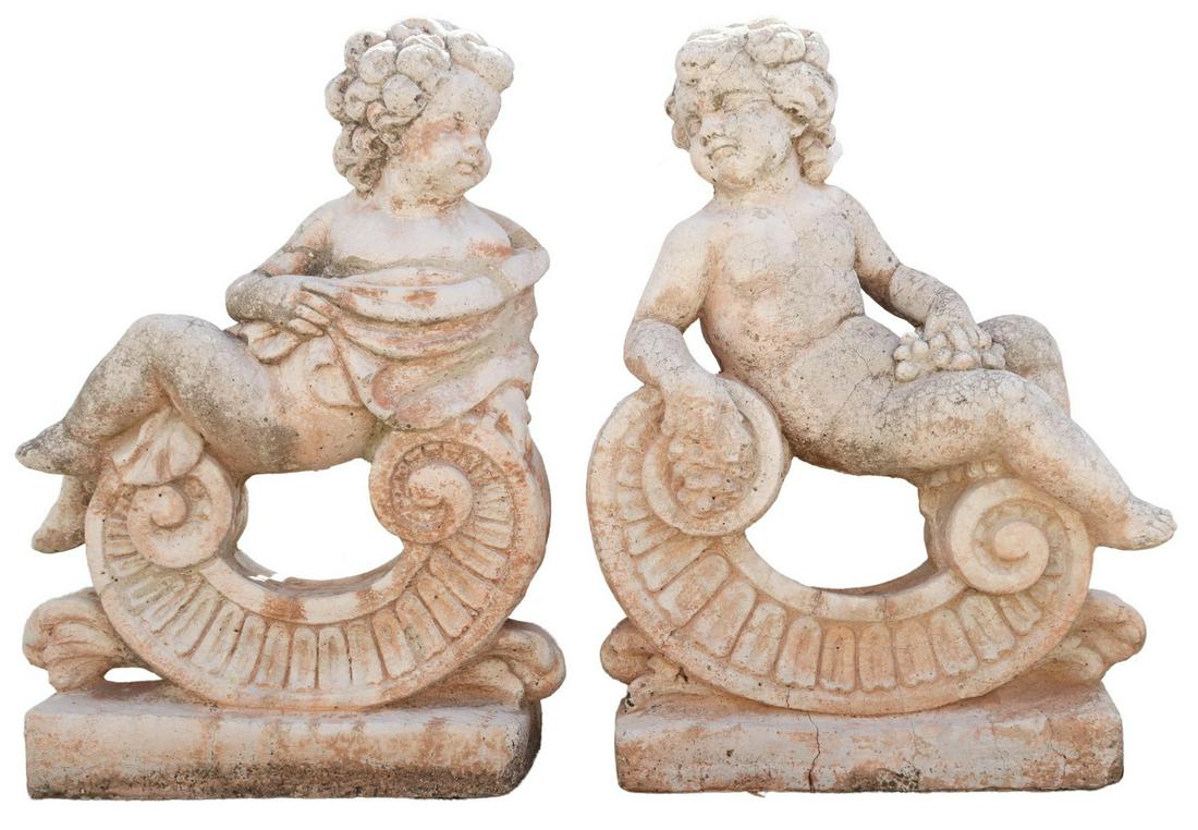 (2) CAST STONE RECLINED PUTTIE GARDEN STAUARY 27"H (1 of 2)