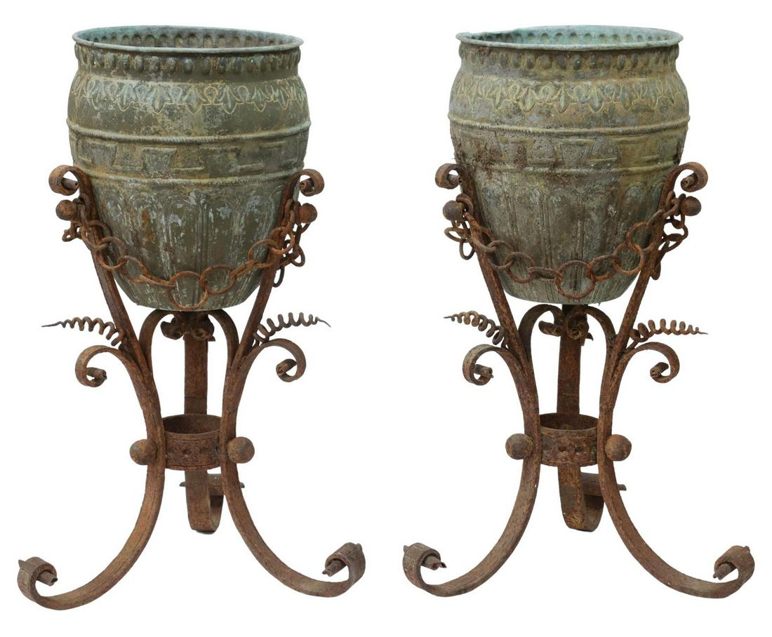 (2) VERDIGRIS COPPER & WROUGHT IRON PLANTERS (1 of 3)