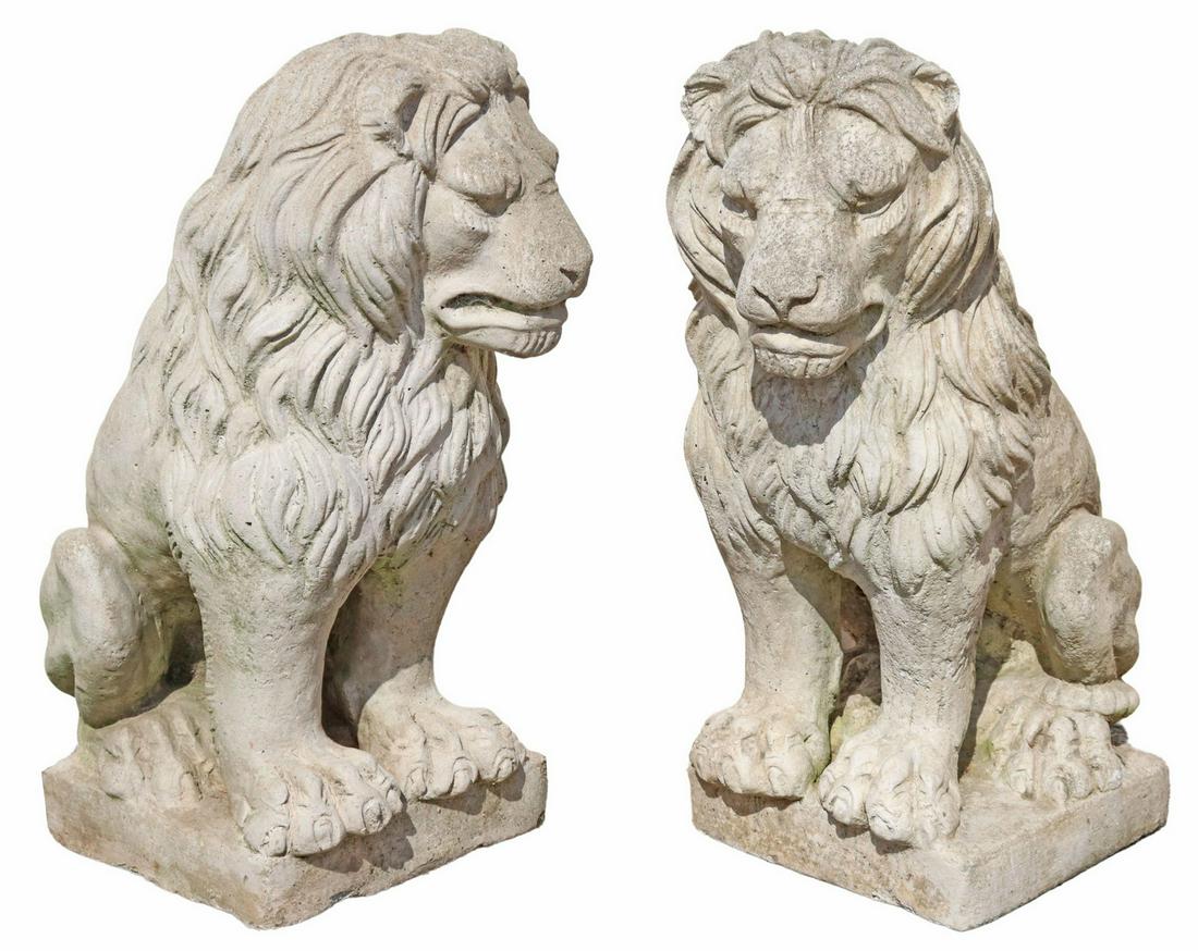 (2) CAST STONE SEATED LION GARDEN STATUARY (1 of 3)