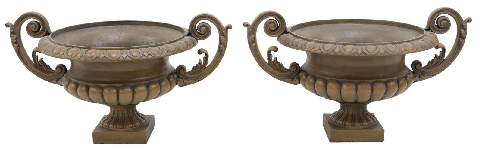 (2) BRONZE PATINA CAST IRON GARDEN URN PLANTERS (1 of 3)