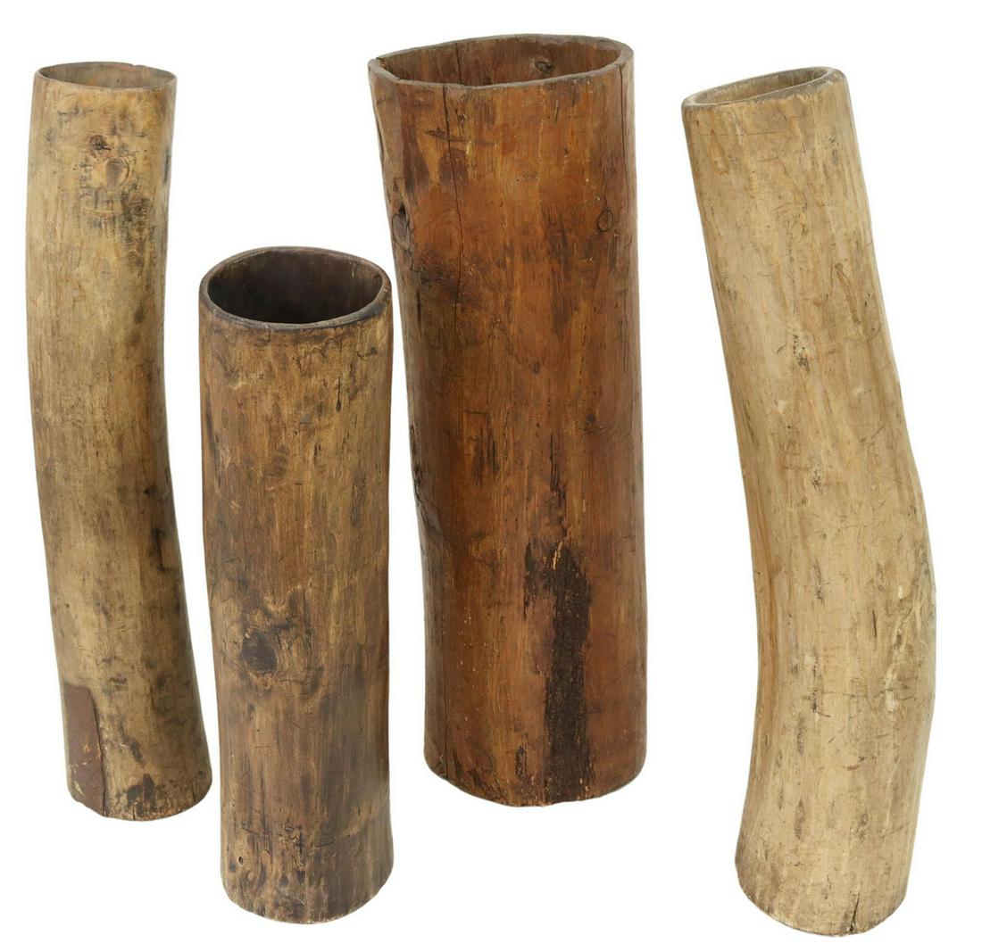 (4) LARGE RUSTIC CARVED TREE TRUNK FLOOR VASES (1 of 2)