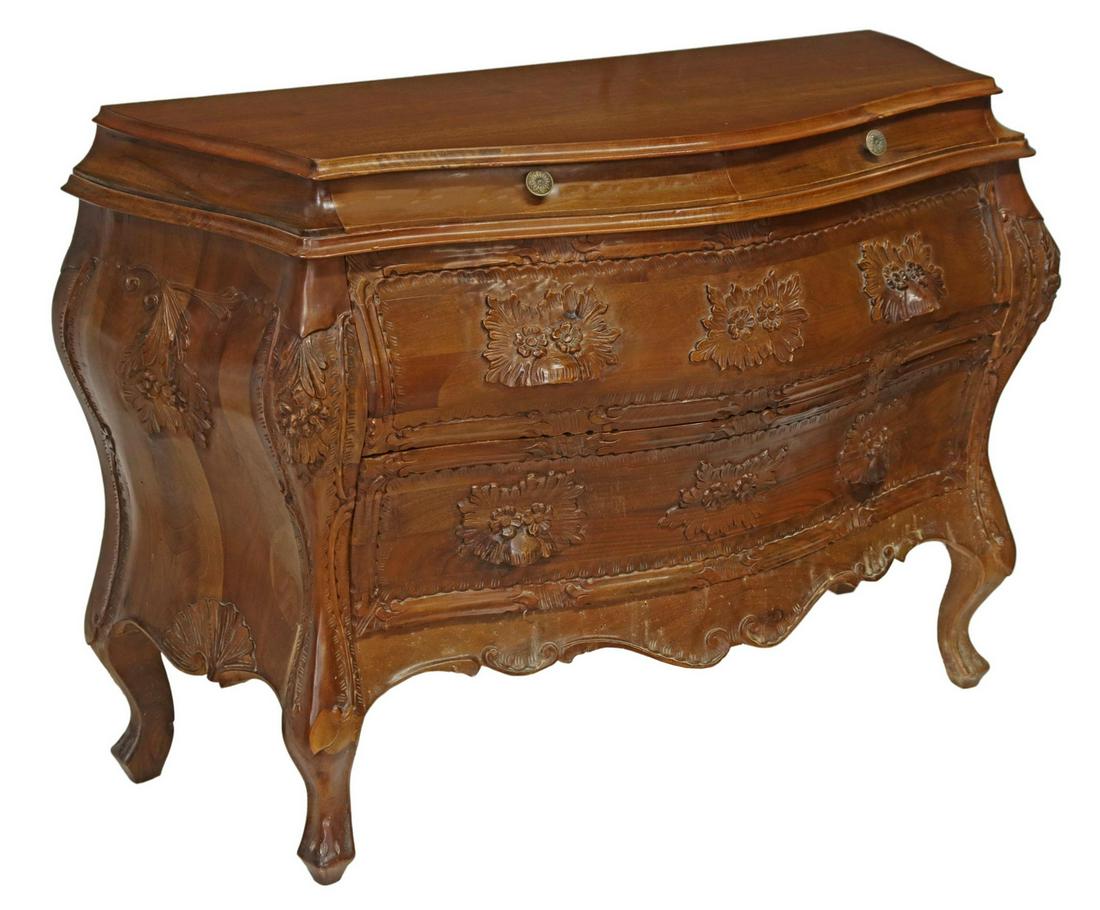 ITALIAN VENETIAN CARVED WALNUT BOMBE COMMODE (1 of 5)
