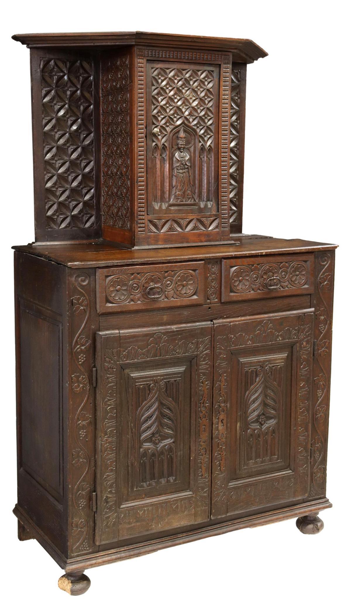 FRENCH GOTHIC REVIVAL OAK ECCLESIASTICAL CABINET (1 of 8)