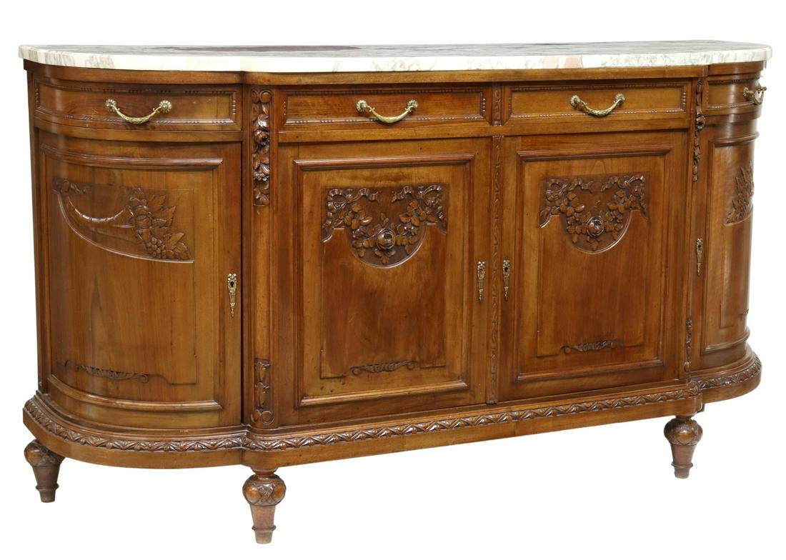 FRENCH MARBLE-TOP WALNUT BREAKFRONT SIDEBOARD (1 of 6)