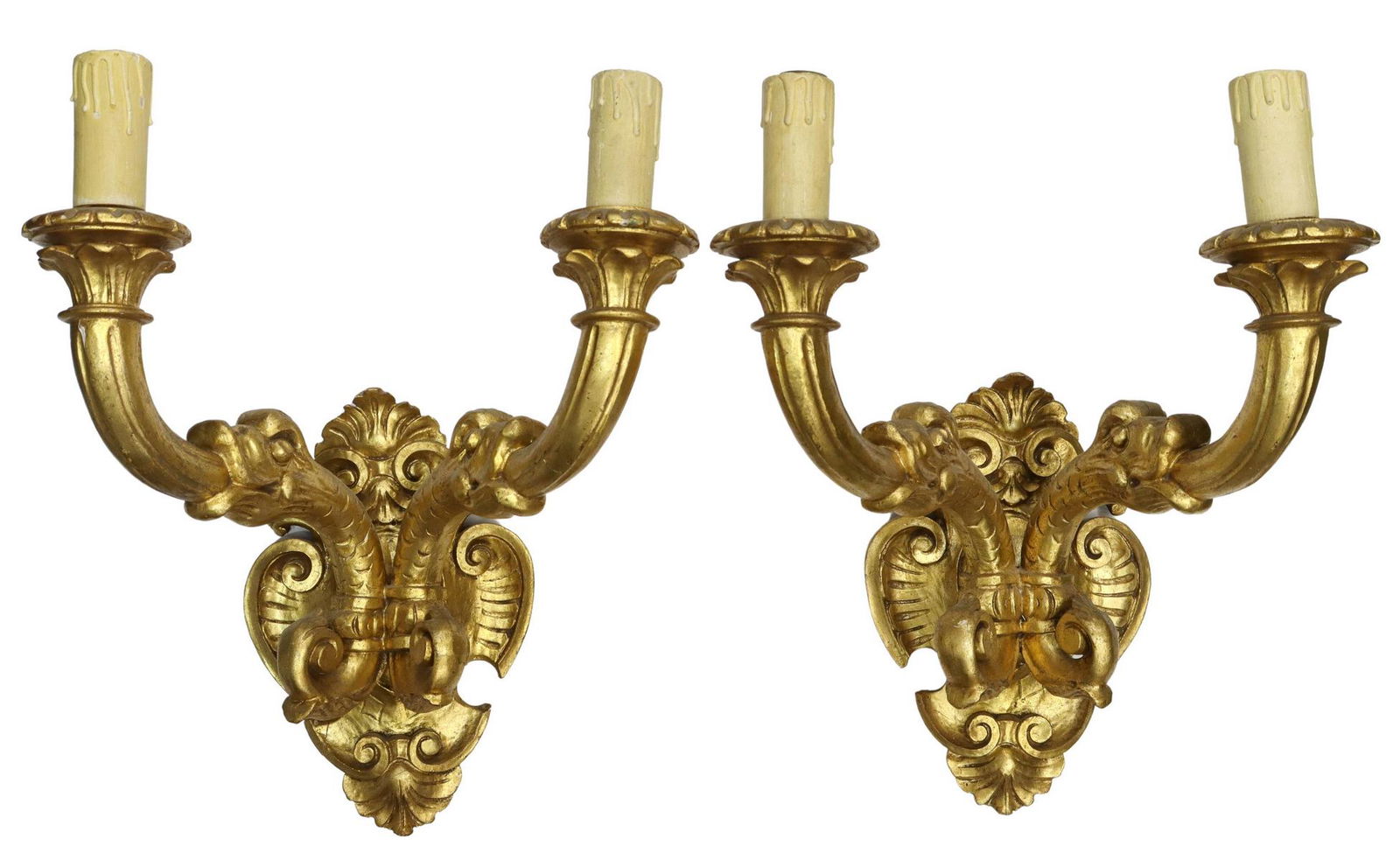 2) ITALIAN NEOCLASSICAL GILTWOOD 2-LT WALL SCONCES (1 of 2)
